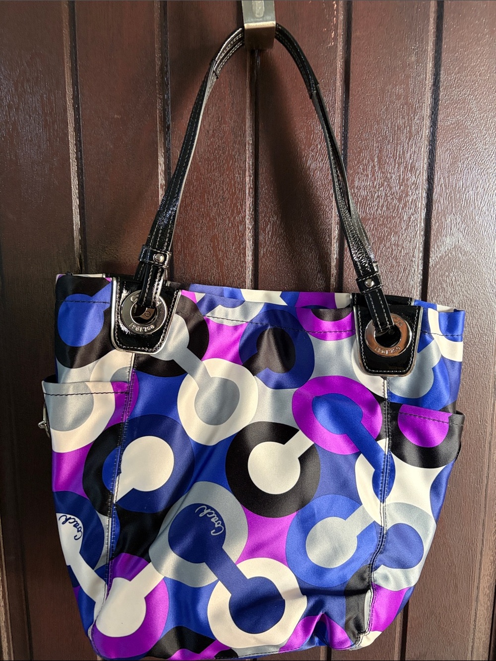 Coach Purple, Blue & Black Circle-Print Shoulder Tote - Picture 2 of 4